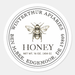 Editable White Honey Jar Bee Label