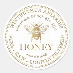Editable White Honey Jar Label with Gold Bee