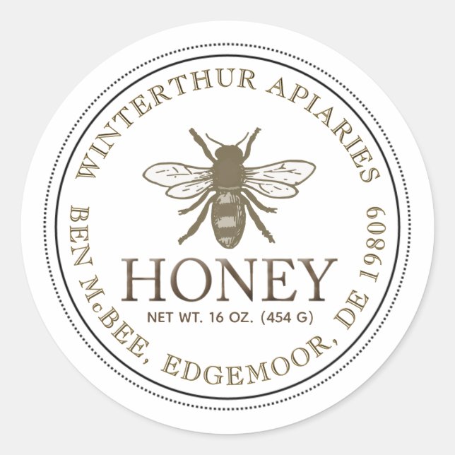Editable White Honey Jar Vintage Bee Label (Front)