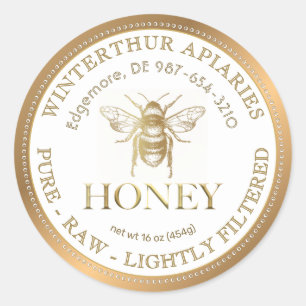 Editable White Honey Label Gold Border and Bee