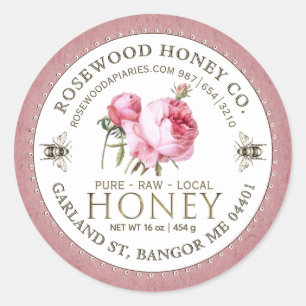 Editable White Rose Kraft Honey Jar Bee Label