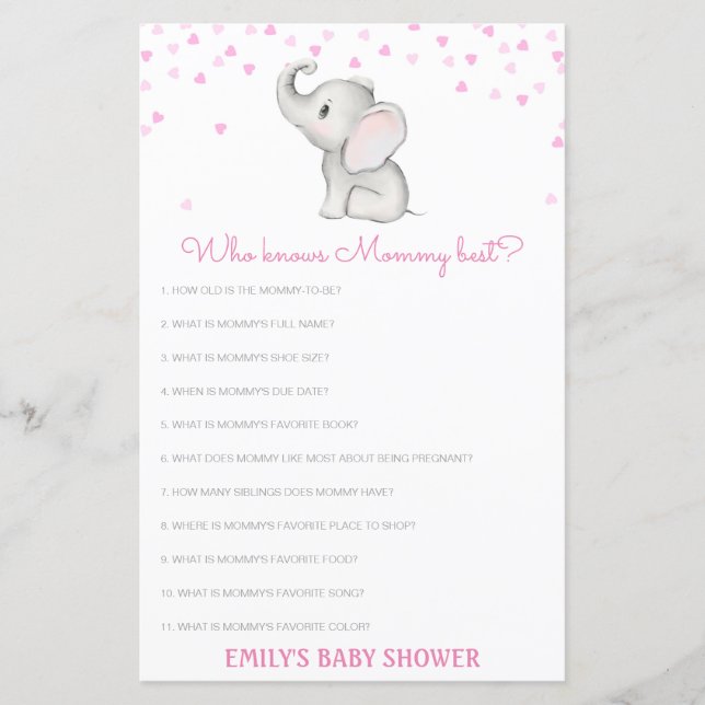 Editable Who Knows Mommy Best Baby Shower Game (Front)