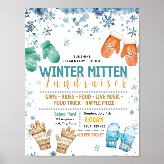 Editable winter mitten fundraiser flyer poster (Front)