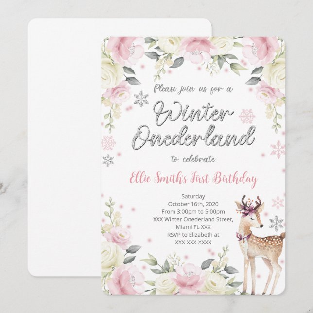 Editable Winter Wonderland Birthday Invitation (Front/Back)