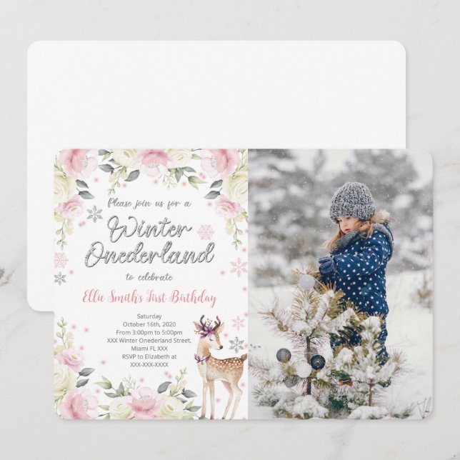Editable Winter Wonderland Photo Invitation (Devant / Derrière)