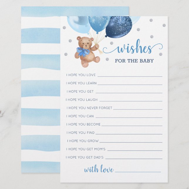 Editable Wishes for the Baby Shower Teddy Bear (Front/Back)
