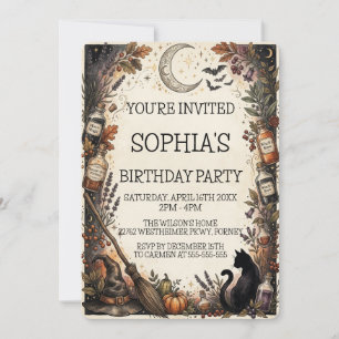 Editable Witchy Halloween Birthday Party Custom Invitation
