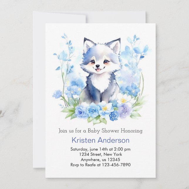 Editable Wolf Cub Boy Baby Shower Invitation (Front)