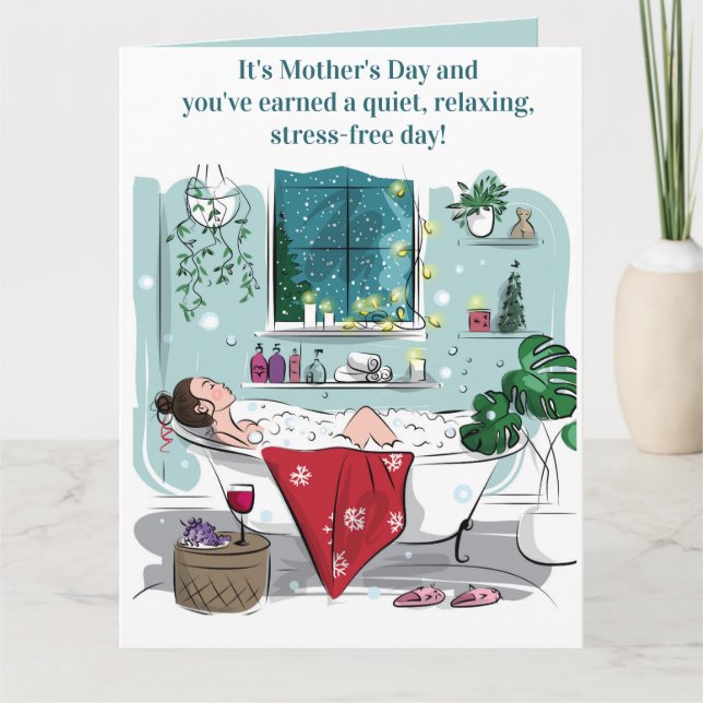 Editable Woman Having a Relaxing Bubble Bath Card (Front)