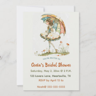Editable Woman With Umbrella Bridal Shower Invitation