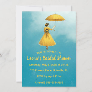 Editable Woman With Yellow Umbrella Bridal Shower Invitation