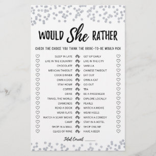 Editable Would She Rather Bridal Shower game