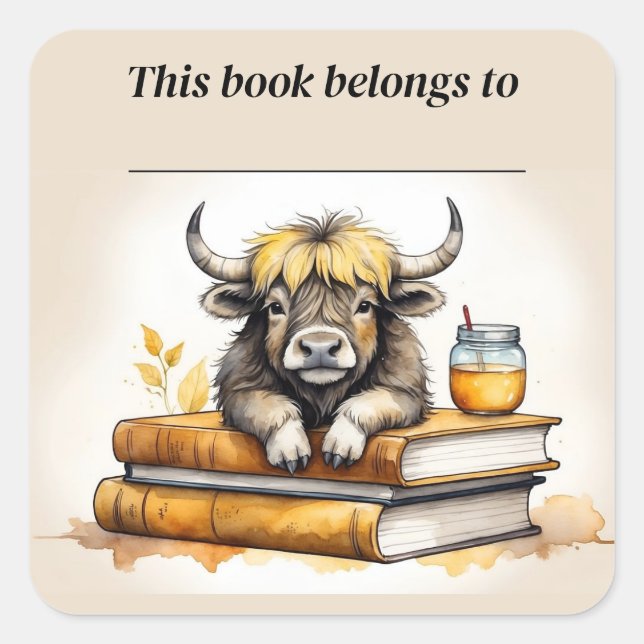 Editable Yak and Books Bookplate Sticker (Front)