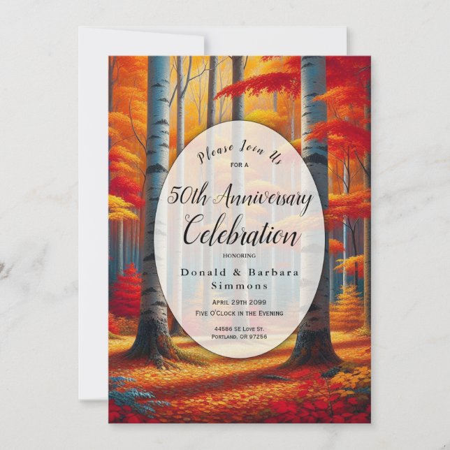 Editable Year Rustic Birch Tree Fall Anniversary Invitation (Front)