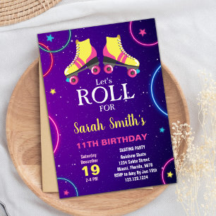 Editable Yellow & Pink Roller Skate Party Invite