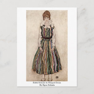 Edith Schiele In Striped Dress By Egon Schiele Postcard