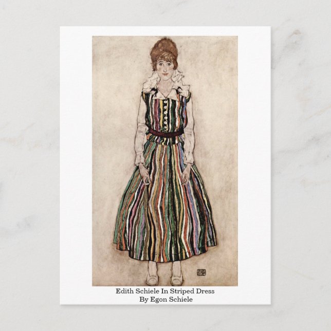 Edith Schiele In Striped Dress By Egon Schiele Postcard (Front)