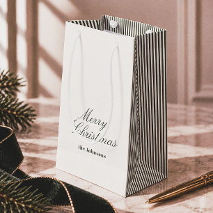 Editorial Green & Cream Striped Merry Christmas Small Gift Bag