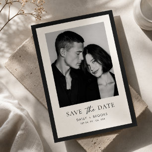 Editorial Minimalist Black White Typography Photo Save The Date