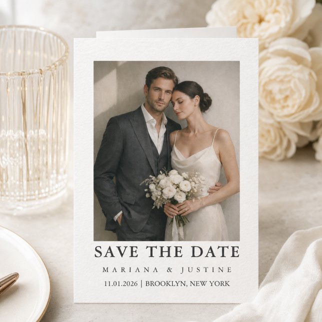 Editorial Minimalist Winter Wedding Photo  Save The Date (Editorial Minimalist Winter Wedding Save The Date Photo Card)
