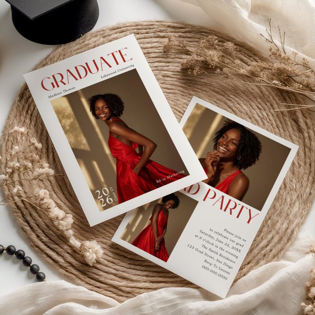 Editorial Red Typography Graduation Invitation (Creator Uploaded)