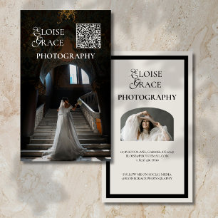 Editorial Script Qr Code and Photo Professional Business Card