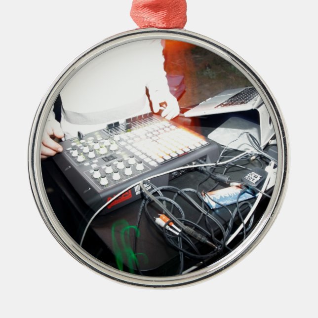 EDM DJ mixing music at an underground show Metal Ornament (Front)