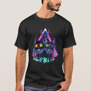 EDM Festival Trippy Psychedelic Cat Sacred Geometr T-Shirt