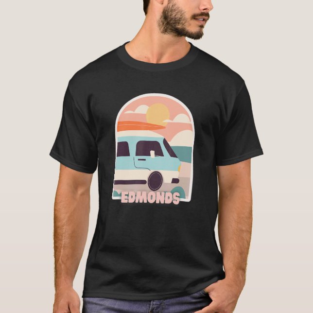 Edmonds Beach Retro Pastel Colours Sun & Surfing V T-Shirt (Front)