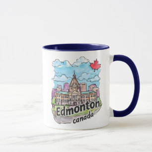 Edmonton Alberta Canada Watercolor Skyline Mug