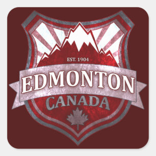 Edmonton Canada red grunge shield square stickers