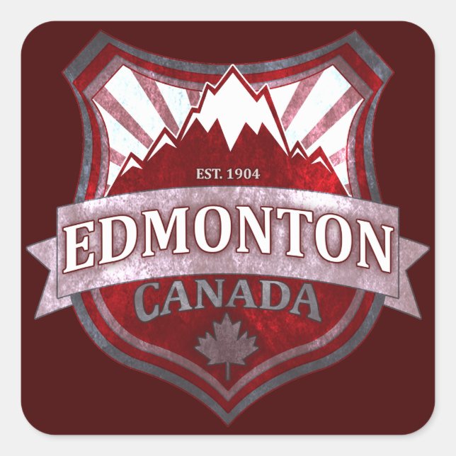 Edmonton Canada red grunge shield square stickers (Front)