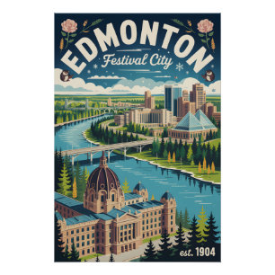 Edmonton Canada Retro Travel Poster Art