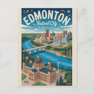 Edmonton Canada Retro Travel Poster Art Postcard