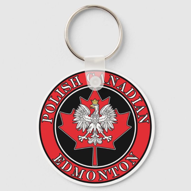 Edmonton Round Polish Canadian Leaf Keychain (Front)
