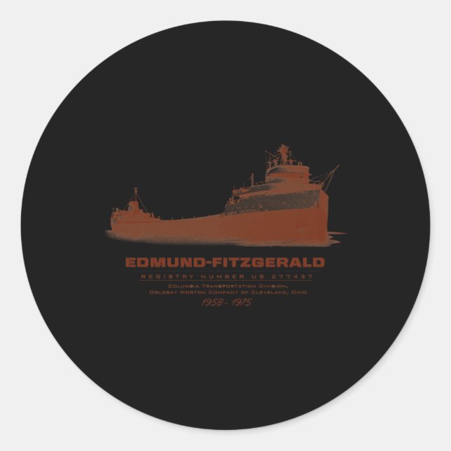 Edmund Fitzgerald T Shirt  Classic Round Sticker (Front)