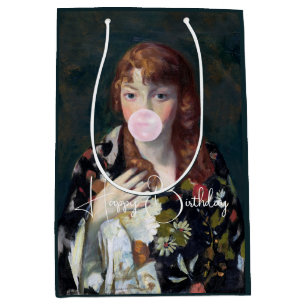 Edna blowing a bubble gum Happy Birthday Medium Gift Bag