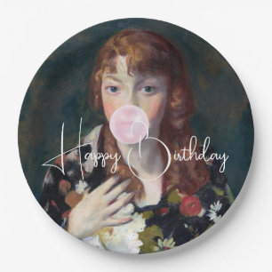 Edna blowing a bubble gum Happy Birthday Paper Plate
