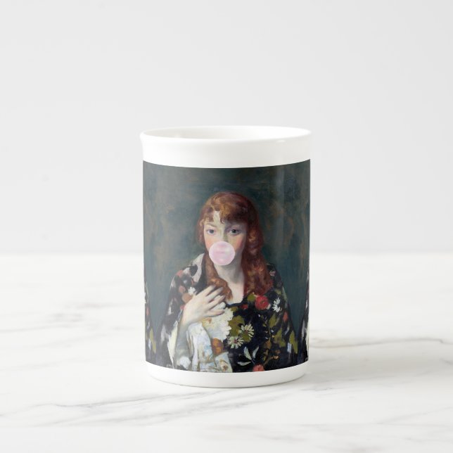 Edna blowing a pink bubble gum bone china mug (Front)