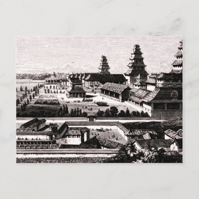 Edo Castle Tokyo Japan Vintage Engraving 1800s Postcard (Front)