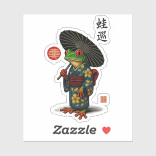 Edo Frog in Kimono with Parasol