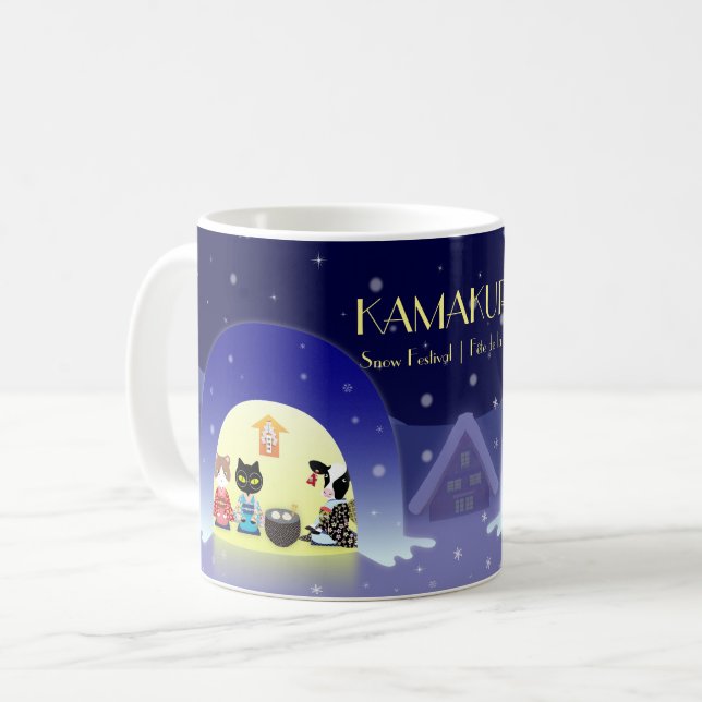 Edo-Neko's Snowy Celebration Coffee Mug (Front Left)