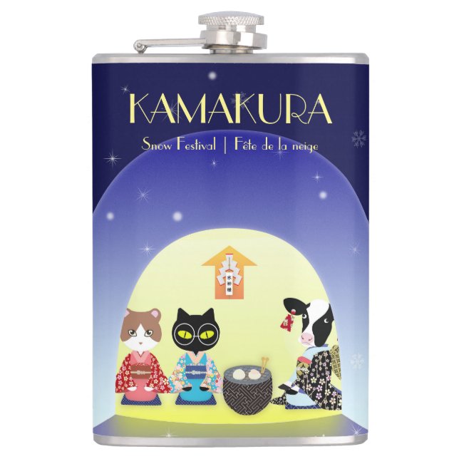 Edo-Neko's Snowy Celebration Hip Flask (Front)