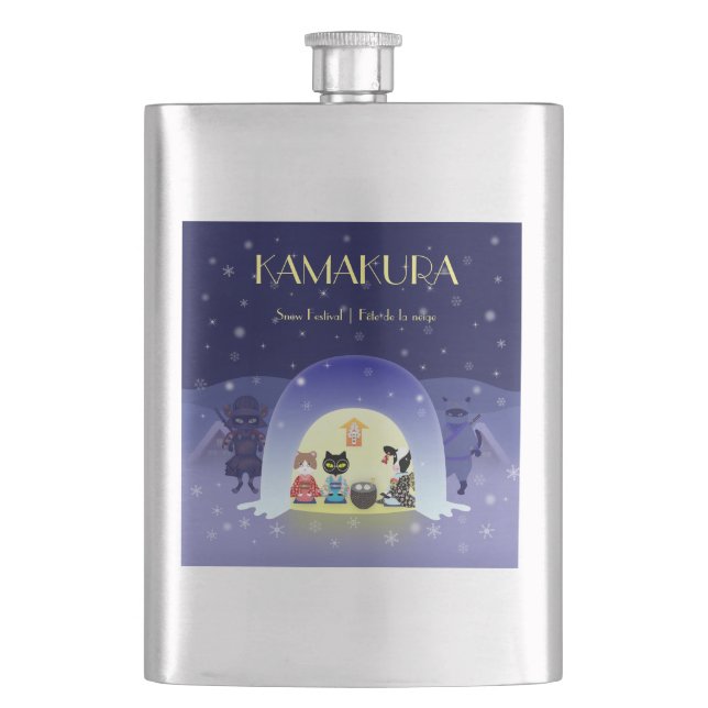 Edo-Neko's Snowy Celebration  Hip Flask (Front)