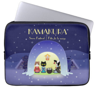 Edo-Neko's Snowy Celebration Laptop Sleeve