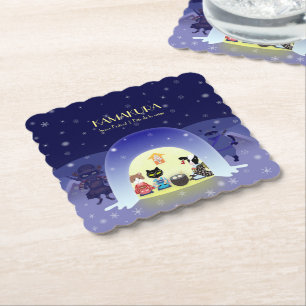 Edo-Neko's Snowy Celebration Paper Coaster