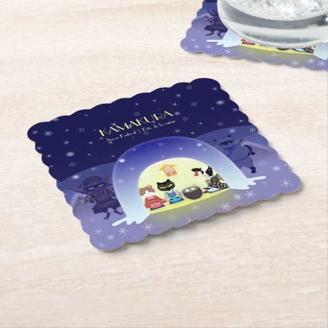 Edo-Neko's Snowy Celebration Paper Coaster (Angled)