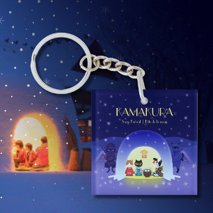 Edo-Neko's Snowy Celebration Square Keychain