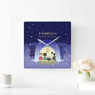 Edo-Neko's Snowy Celebration Square Wall Clock