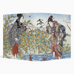 Edo Period Ukiyo-e Women Blue River Yellow Flowers Binder
